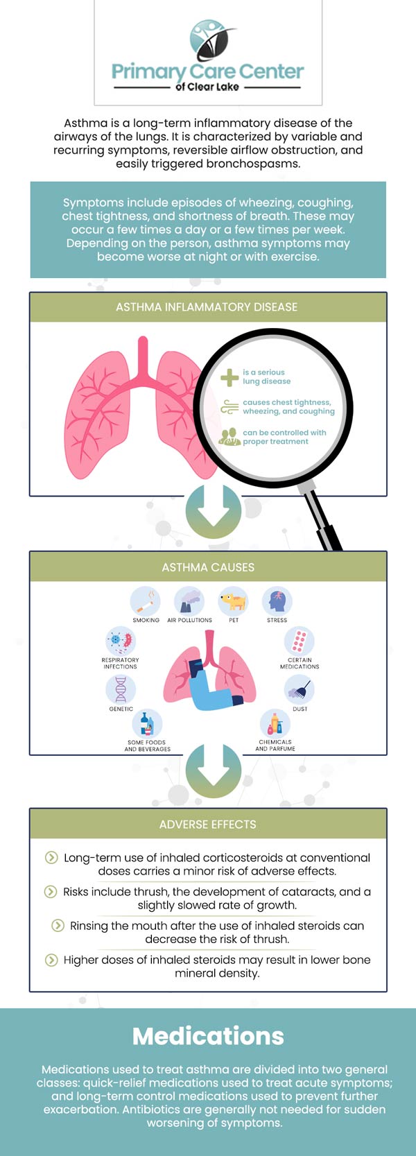 At Primary Care Center of Clear Lake, Dr. Smriti, MD, and Dr. Niraj, MD, offer specialized care for individuals dealing with both asthma and COPD. Symptoms of this condition may include shortness of breath, chronic cough, wheezing, and frequent respiratory infections. For more information, please contact us or schedule an appointment online. We have convenient locations to serve you in Webster and Pasadena, TX. At Primary Care Center of Clear Lake, Dr. Smriti, MD, and Dr. Niraj, MD, offer specialized care for individuals dealing with both asthma and COPD. Symptoms of this condition may include shortness of breath, chronic cough, wheezing, and frequent respiratory infections. For more information, please contact us or schedule an appointment online. We have convenient locations to serve you in Webster and Pasadena, TX.