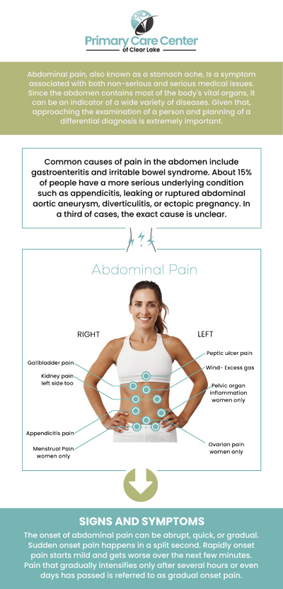 If you're experiencing lower abdominal pain, effective treatment is available at Primary Care Center of Clear Lake. Dr. Smriti Choudhary, MD, and her team provide a thorough evaluation to identify the underlying cause, whether it’s related to gynecological, gastrointestinal, or other health issues. Personalized care and treatment plans are designed to relieve pain and improve overall well-being. For more information, please contact us or schedule an appointment online. We have convenient locations to serve you in Webster, TX and Pasadena, TX.